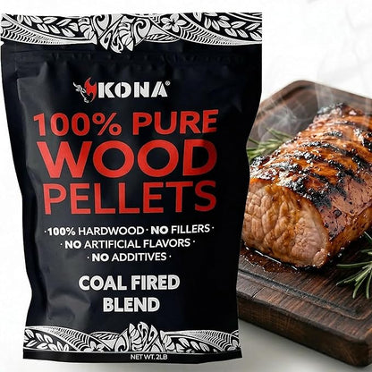 Kona Coal-Fired Pizza Blend Pellets - Charcoal & Wood Blend - Intended for Ninja Woodfire Outdoor Grill. Premium Rich and Smoky Taste - 100% Natural - 2 Pounds