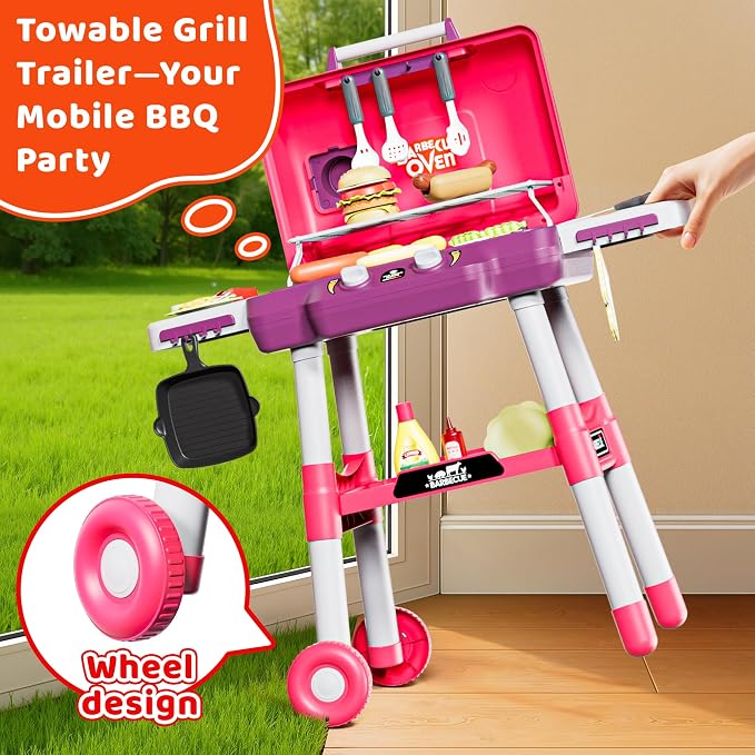 2-Tier Kids BBQ Grill Playset, Toy Grill for Kids, Outdoor Play Food | For toddlers ages 3-5, includes 35 grill accessories, play food & utensils for outdoor pretend BBQ cookout playset fun