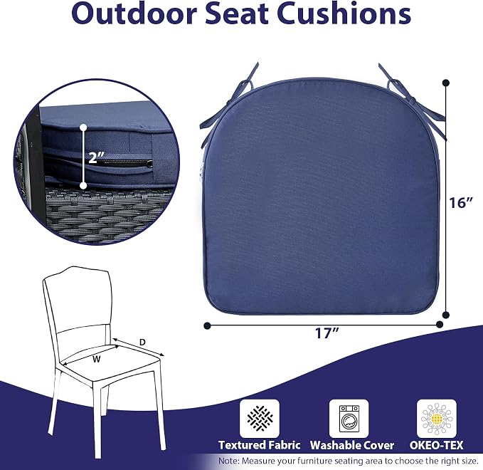 IPYNBAP Outdoor Chair Cushions Set of 4 -Waterproof Outdoor Seat Cushions for Patio Furniture, Patio Chair Cushion with Handle and Ties, Out Door Chair Pads,17x16x2-Round, Navy Blue