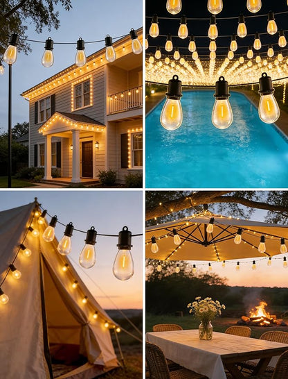 50FT LED Outdoor String Lights - 25+2 Shatterproof Edison Bulbs | Heavy-Duty Weatherproof | Vintage Bistro Lights for Backyard, Gazebo, Pergola & Outside Patio Decor (Plug in, 2700K Warm)
