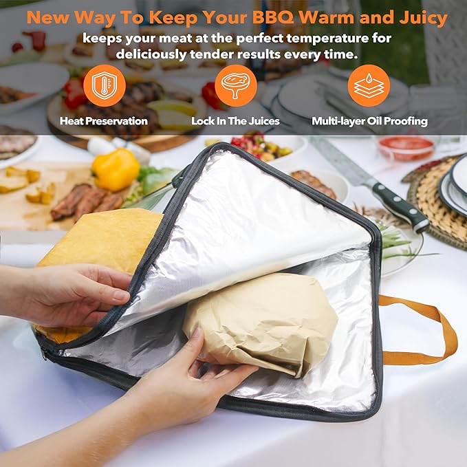 New England Stories BBQ Blanket for Resting Meat, 5-Layer Insulated Meat Resting Bag for Moisture Retention and Perfect BBQ, Wide Mouth with Handle Design for Large Brisket/Pork Shoulders/Turkeys