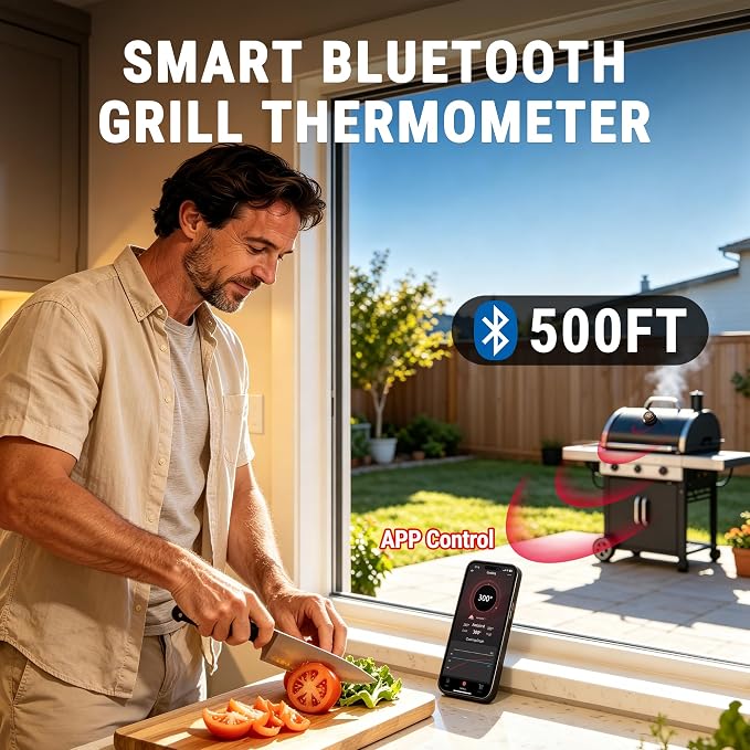 TempPro TempGauge Bluetooth Grill Thermometer with LCD Display & App Alerts | 500FT Wireless Temperature Gauge for Smoker, Kettle, Kamado, Pellet, Gas Grills, 0.3 Inches Universal Sensor Fits Most Lids