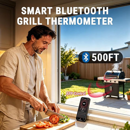 TempPro TempGauge Bluetooth Grill Thermometer with LCD Display & App Alerts | 500FT Wireless Temperature Gauge for Smoker, Kettle, Kamado, Pellet, Gas Grills, 0.3 Inches Universal Sensor Fits Most Lids