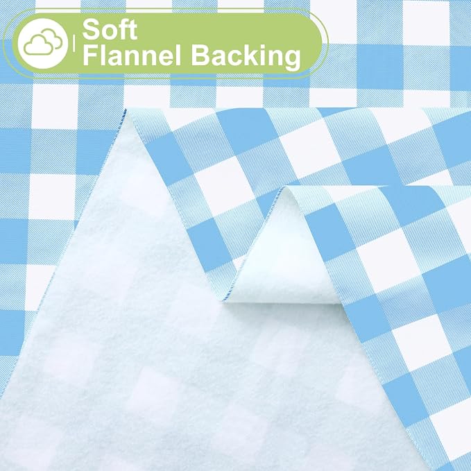 Smiry Picnic Table Cloth, Vinyl Tablecloths with Flannel Backing, 52"x70" | Waterproof Rectangle Table Cloth, Wipeable Buffalo Plaid Table Cover for Indoor and Outdoor (Baby Blue & White)