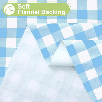 Smiry Picnic Table Cloth, Vinyl Tablecloths with Flannel Backing, 60"x102" | Waterproof Rectangle Table Cloth, Wipeable Buffalo Plaid Table Cover for Indoor and Outdoor (Baby Blue & White)