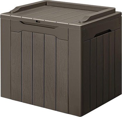 GUNJI 30 Gallon Small Deck Box Outdoor Waterproof Resin Storage Box Lockable Storage Container Outside Package Delivery (Brown)