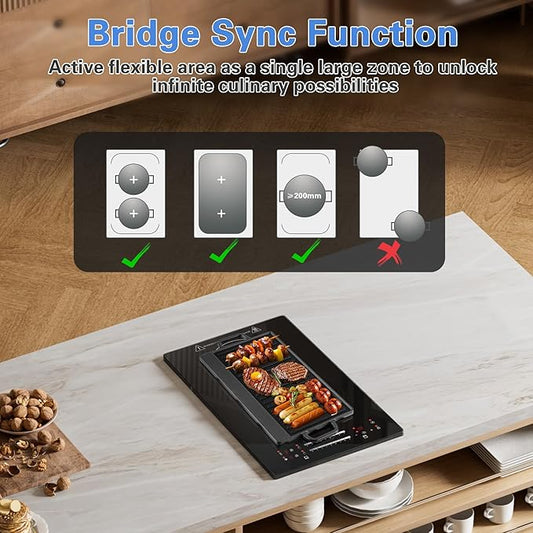 12 Inch Induction Cooktop 2 Burners, 120V 1800W Electric Stove with Bridge Function & 9 Power Levels, Built-in/Countertop Induction Burner for Kitchen, RV, Outdoor Camping