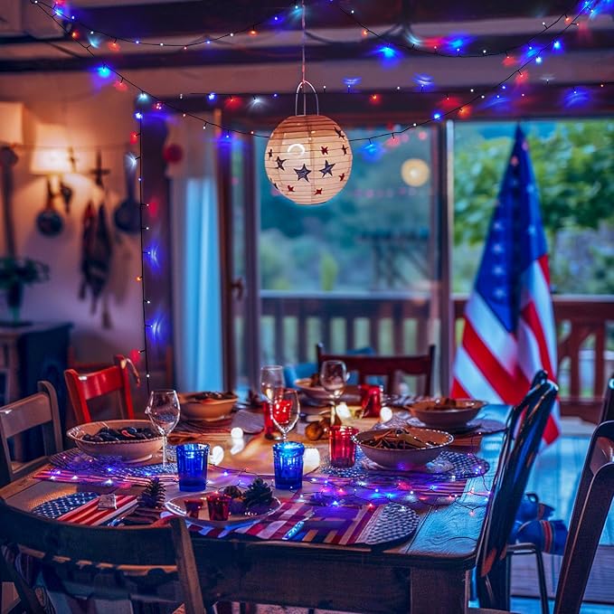 JMEXSUSS 200 LED 66ft Red White and Blue Lights Outdoor Plug in | Connectable Waterproof 4th of July Lights, 8 Modes Patriotic String Lights for Tree Independence Day Indoor Decorations