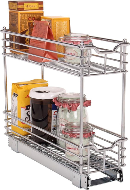 Household Essentials Glidez 2‑Tier Multipurpose Chrome‑Plated Steel Pull‑Out/Slide‑Out Under Cabinet Organizer, Chrome Finish