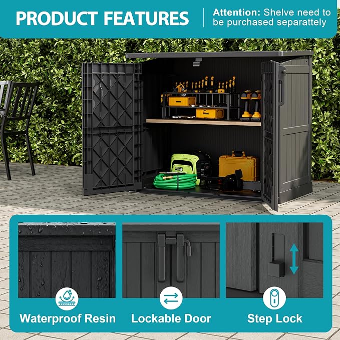 Horizontal Outdoor Storage Shed 36 Cu Ft with Lockable Doors, Portable Outdoor Storage Box -Waterproof Outdoor Storage Cabinet for Backyard