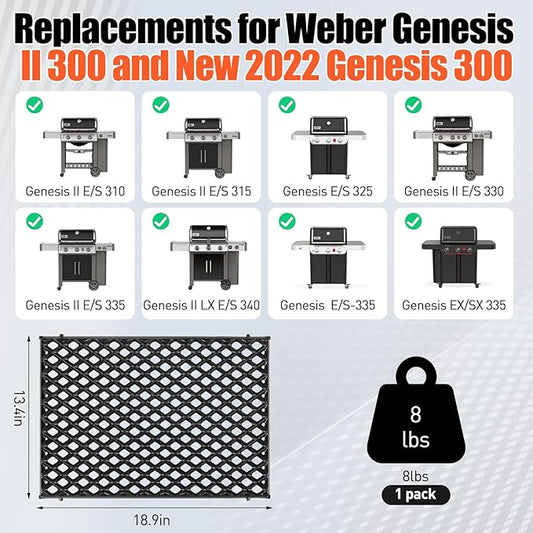 18.75" Dual Sided Diamond Sear Grill Grates for Weber Genesis II 300 and Genesis II LX 300 Series Grills, Genesis II E&S 310 315 320 325 340, Grill Parts for Weber Genesis 2, Weber 66095,66805, 1 Pack