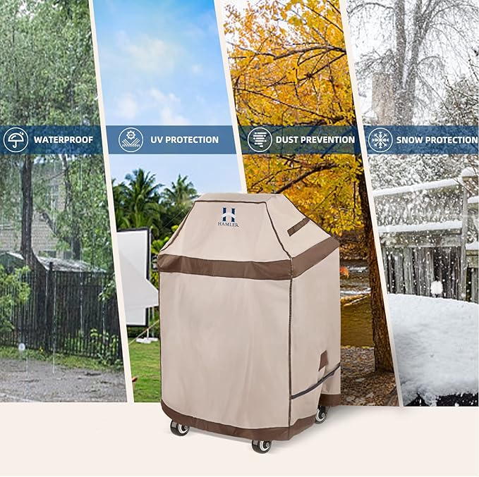 HAMLER Grill Cover 30 Inch, Heavy Duty Waterproof BBQ Covers, Gas Grill Covers Fits Weber Spirit, Weber Genesis, Char-Broil, Nexgrill, Brinkmann, Brown & Beige