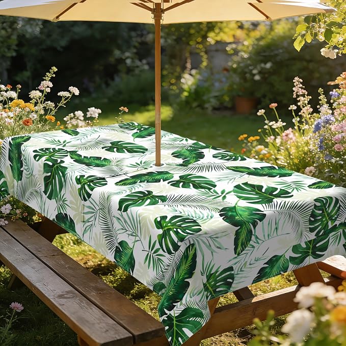 Outdoor Tablecloth with Umbrella Hole Elegant Zipper Patio Table Cloth for Outdoor Patio Garden Yard Decor