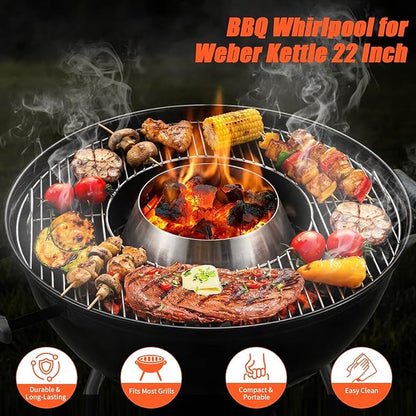 QuliMetal BBQ Whirlpool for Weber Kettle 22 26.75 Inches WSM, Big Green Egg, Kamado Joe, Weber Smokey Mountain Charcoal Briquet Holders, Stainless Steel BBQ Kettle Barbecue Charcoal Grill Accessories