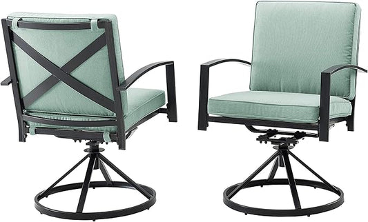 Crosley Furniture Kaplan 2-Piece Swivel Outdoor Chair Set, Dining Patio Chairs for Deck, Backyard, Oiled Bronze with Mist Cushions