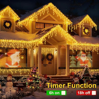YEGUO 33ft 400 LED Icicle Lights Outdoor, 80 Drops Icicle Christmas Light Connectable, 8 Modes Warm White Xmas Icicle Lights with Timer Indoor