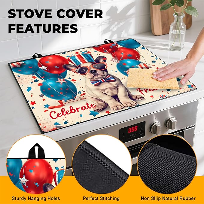 Patriotic Stove Top Cover, Heat Resistant Electric Stove Protector Mat, Large Diatomite Kitchen Counter Mat, Independence Day Decor American Flag Kitchen Accessory (dog, 28x20 Inch)
