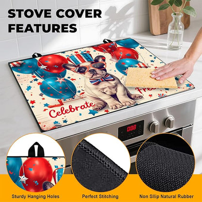 Patriotic Stove Top Cover, Heat Resistant Electric Stove Protector Mat, Large Diatomite Kitchen Counter Mat, Independence Day Decor American Flag Kitchen Accessory (dog, 28x20 Inch)