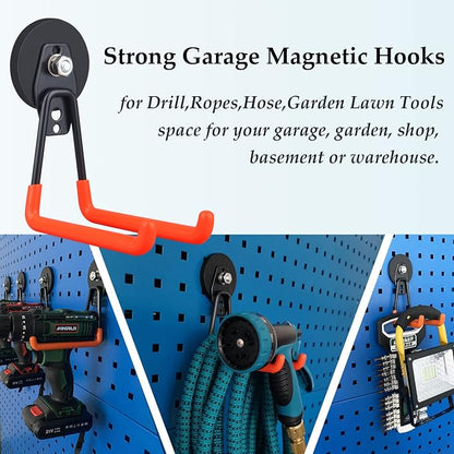 ULIBERMAGNET Magnetic Power Tool Organizer,Cordless Drill Garage Hook Heavy Duty,Large & Strong Manget with Hooks for Garage,Workshop Organization,2 Pack Hooks for Drill,Garden Tool(Orange)