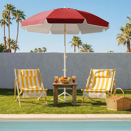 JEAREY 6.5ft Sun Shade Umbrellas, Portable Umbrella with Stand, Lightweight Sun Protection Free Standing Sport Umbrella for Outdoor Sports, Camping, Fishing, Patio, Beach, Red