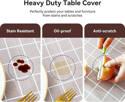 Romanstile Rectangle Vinyl Tablecloth, 100% Waterproof Oil-Proof Checkered Plastic Table Cloth, Heavy Duty Wipeable Table Covers for Dining, Camping, Picnic, Outdoor - 54 x 120 Inch, Sand