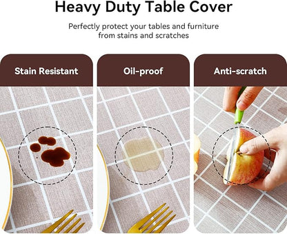 Romanstile Rectangle Vinyl Tablecloth, 100% Waterproof Oil-Proof Checkered Plastic Table Cloth, Heavy Duty Wipeable Table Covers for Dining, Camping, Picnic, Outdoor - 54 x 78 Inch, Sand