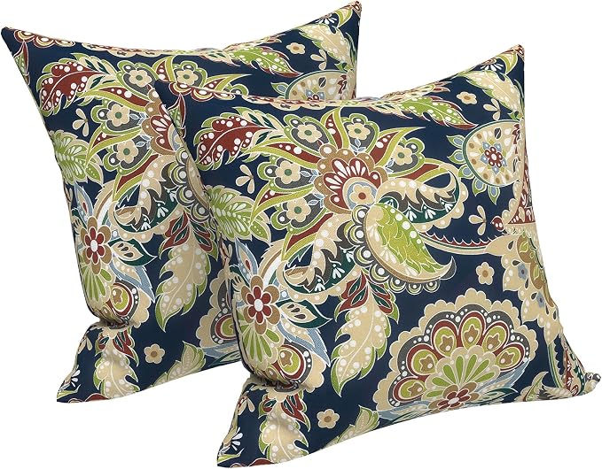 LVTXIII 2 Pack Outdoor Throw Pillow Covers for Patio Furniture, 16x16 Inch Square Pillow Case, Water-Repellent Cushion Covers for Garden, Porch, Sofa, Paisley Bloom