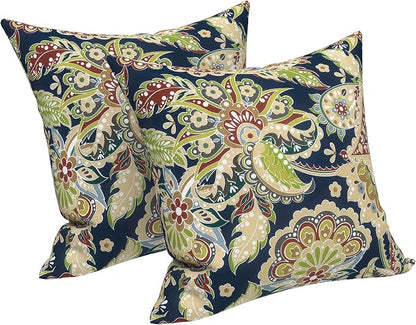LVTXIII 2 Pack Outdoor Throw Pillow Covers for Patio Furniture, 16x16 Inch Square Pillow Case, Water-Repellent Cushion Covers for Garden, Porch, Sofa, Paisley Bloom