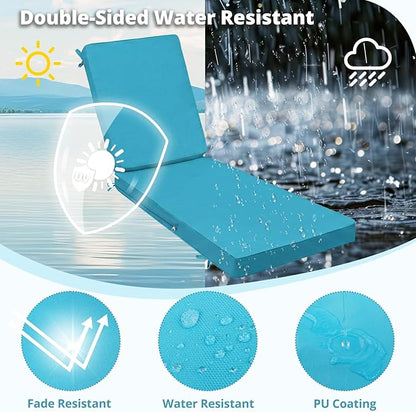 Fabuday Chaise Lounge Chair Cushions for Outdoor Furniture - 72 x 21 x 3 Inch Waterproof Patio Pool Sunbrella Lounger Pads Replacement with Removable Cover, Teal, Set of 2