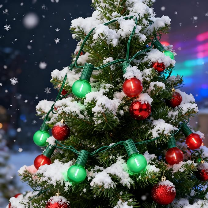 GOOTHY 50Ft Outdoor Red/Green Christmas Lights, G40 Globe Patio String Light with 25 Shatterproof Bulbs(2 Spare), Outside Christmas Lights for Holiday Party Backyard