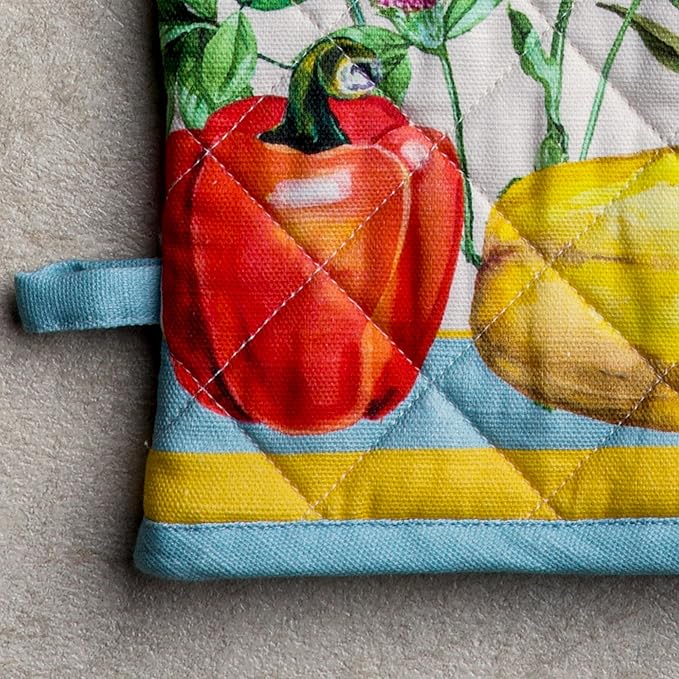 Maison d' Hermine 100% Cotton Oven Mitt & Pot Holder Set (7.5"x13" & 8"x8") Heat Resistant BBQ Cooking Gloves with Loop Baking Grilling Kitchen Hotel Home Farmhouse Spring Summer (Giverny)