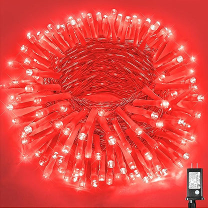 Vivideal 200 LED Red Christmas Lights Outdoor 66ft String Lights Indoor | Connectable Plug in Twinkle Fairy Lights 8 Modes Clear Wire for Bedroom Christmas Tree Decorations