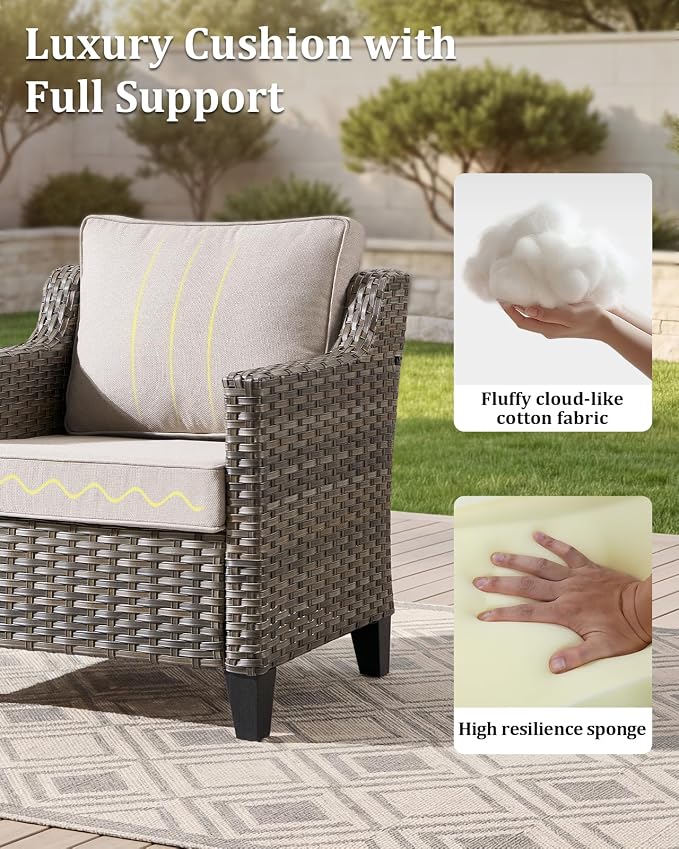 Outdoor Furniture Set of 1, Luxury Patio Sofa 3-Seat Wicker Couch with 4" Thick Cushion - Outdoor Furniture Rattan Sofa with Deep Seating High Back(Beige)