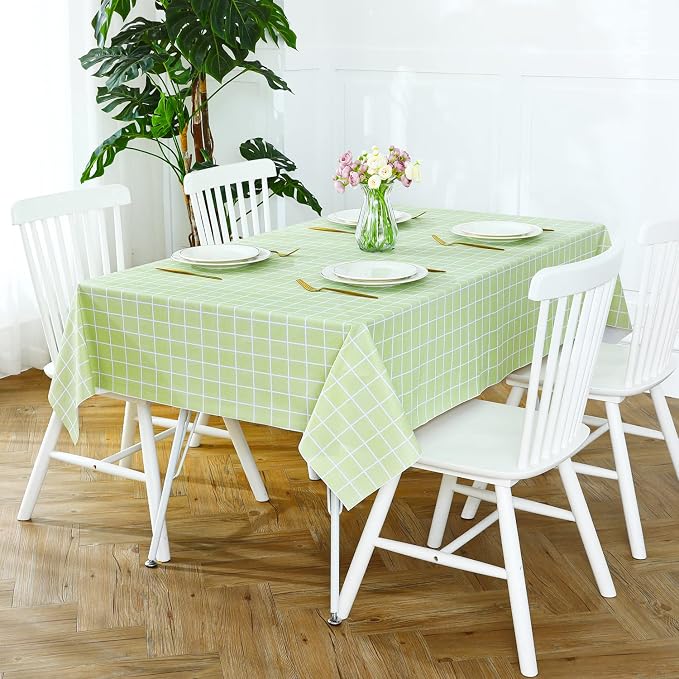 Romanstile Rectangle Vinyl Tablecloth, 100% Waterproof Oil-Proof Checkered Plastic Table Cloth, Heavy Duty Wipeable Table Covers for Dining, Camping, Picnic, Outdoor - 54 x 108 Inch, Green