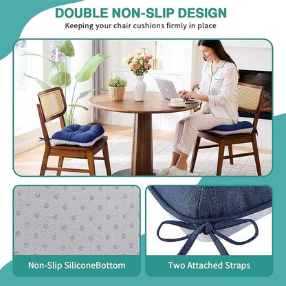 BETU Chair Cushions for Dining Chairs Set of 4,3.5" Thick Outdoor Indoor Chair Pads with Ties,Non Slip Backing and Covers, Seat Cushion for Kitchen Dining,Bar,Patio Furniture15.5"X15.5"X3.5",Navy Blue