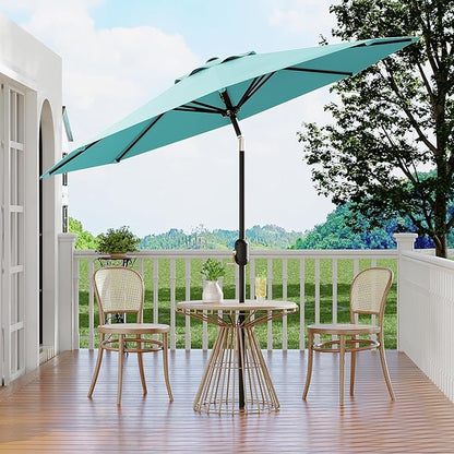 Garvee 10 ft Outdoor Patio Umbrella 8 Sturdy Ribs Outdoor Table Umbrella with Crank Lift & Push Button Tilt - UV Protection Waterproof Market Umbrellas for Pool, Deck, Yard, Garden, Lake Blue