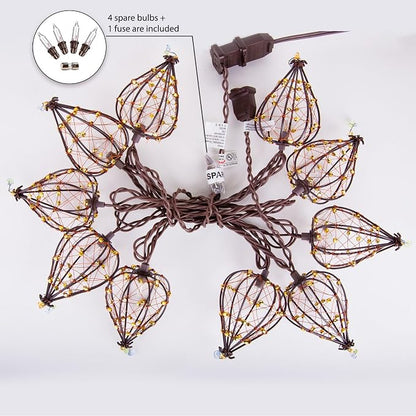 Outdoor Decorative String Lights, Beaded Copper Wire Teardrop Lantern String Lights, Incandescent Patio String Lights Plug in for Outside, Connectable Weatherproof for Home Pergola Bedroom Porch Party