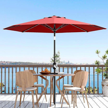 10 ft Patio Umbrella - 8 Sturdy Ribs Outdoor Table Umbrella with Crank Lift & Push Button Tilt - Market Umbrella for Pool, Deck, Yard, Garden - Red