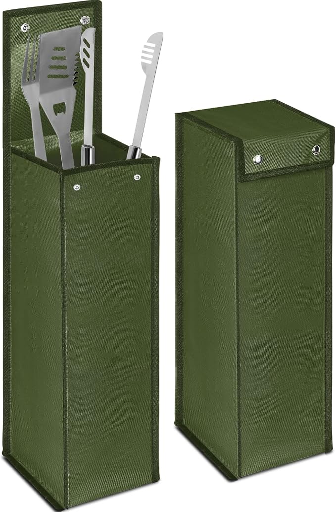 1 Pcs Grill Utensil Storage Bag BBQ Tool Holder Pouch,Amy Green | Oxford Cloth Foldable Design, Camping Hiking Organizer, Snap Closure Secure, Stands Upright or Flat, Portable Outdoor Pouch
