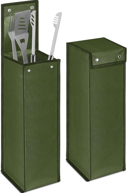 1 Pcs Grill Utensil Storage Bag BBQ Tool Holder Pouch,Amy Green | Oxford Cloth Foldable Design, Camping Hiking Organizer, Snap Closure Secure, Stands Upright or Flat, Portable Outdoor Pouch