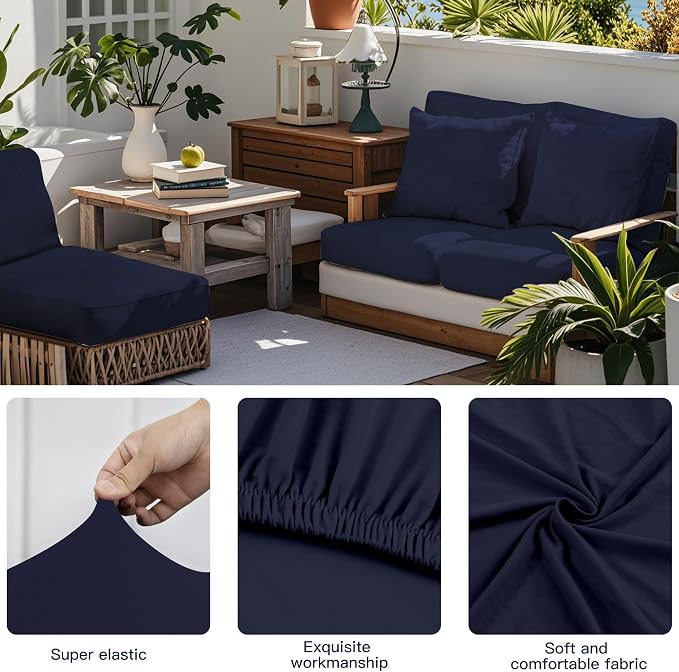 Outdoor Cushion & Pillow Cover Set, 8 Seat Covers + 4 Pillow Covers | Stretch Fit, Replacement, Washable and Reusable Furniture Protectors, Fits most patio furniture cushion covers, Cover Only