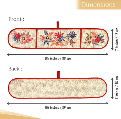 Maison d' Hermine Double Oven Mitt (7" x 35") 100% Cotton Heat Resistant BBQ Cooking Gloves with Loop for Thanksgiving Christmas Decorations Baking Cooking Barbeque Handling Hot Pan (Kalahari)