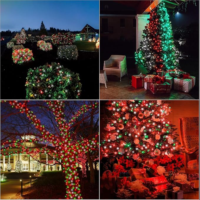 33ft Christmas Decorative Mini Lights, 100 LED Green Wire Fairy Starry String Lights Plug in, 16 Lighting Modes for Outdoor Xmas Tree Wedding Party Decoration (Red/Green/White)