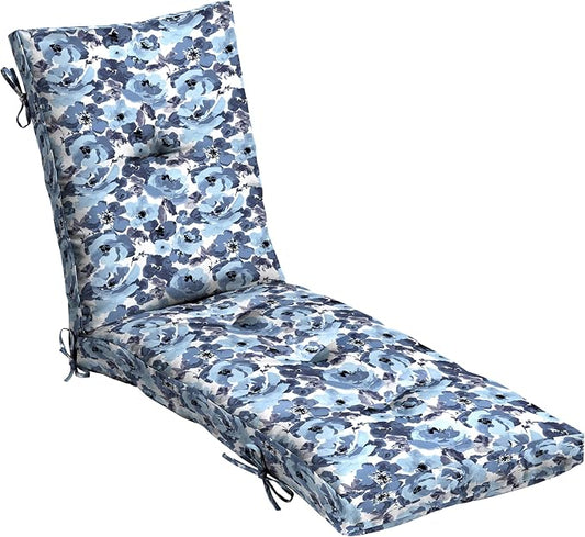 Arden Outdoor Plush Modern Tufted Chaise Cushion, 76 x 22, Rain-Proof, Fade Resistant, Tufted Cushion for Chaise Lounger Blue Garden Floral | Plush Comfort, Modern Tuft, Lounge Cushion, Rain-Proof, Fade Resistant, Mold and Mildew Resistant