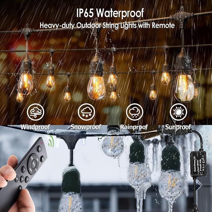 190FT Patio String Lights with Timer for Bistro Café Backyard 2Pack | Dimmable Outdoor String Lights with Remote,2/4/6H Timer