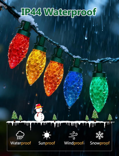 C9 Christmas Lights Outdoor, 26FT 50 LED Vintage Multicolor Plug in Fairy String Lights Waterproof, Connectable Christmas Tree Lights for Outside, House, Roofline, Yard, Garden Decor, Green Wire
