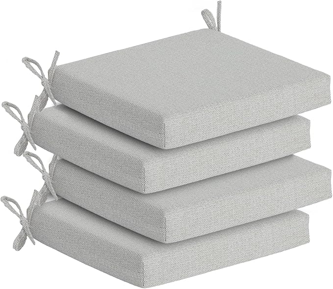 Goodgoods 20 x 20 Outdoor Chair Cushions Set of 4, Fade-Resistant & Water-Resistant Patio Seat Cushion Pads with Ties, 30D High-Resilience Foam for Dining Room Kitchen Chairs, Light Gray