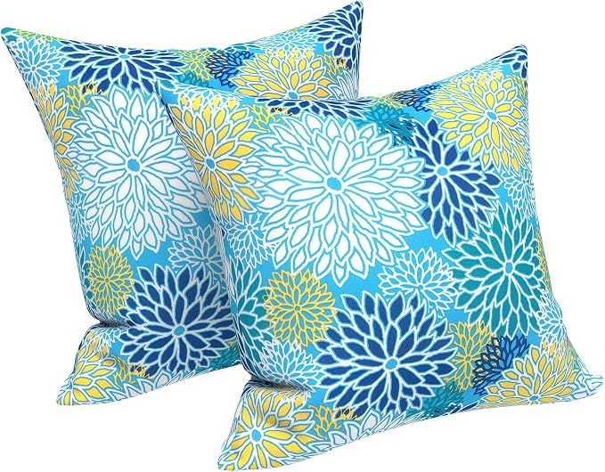 LVTXIII 2 Pack Outdoor Pillow Covers ONLY 18x18 Inch, Water-Repellent Square Decorative Cushion Covers for Patio Furniture, Garden, Sofa, Dahlia Blue