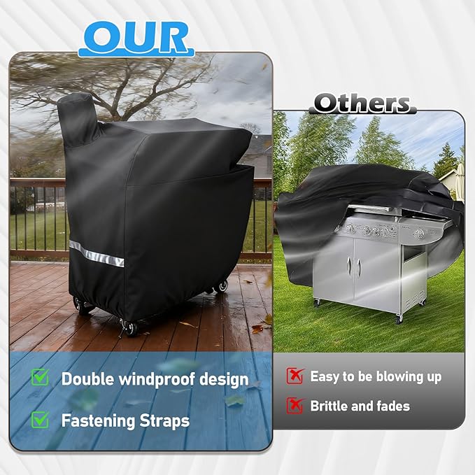 600D Wood Pellet Grill Cover for recteq Flagship 1100 1600 RT-1250 RT-700 RT-680, Easy-Check Fit Accessory for Outdoor Cooking or Use