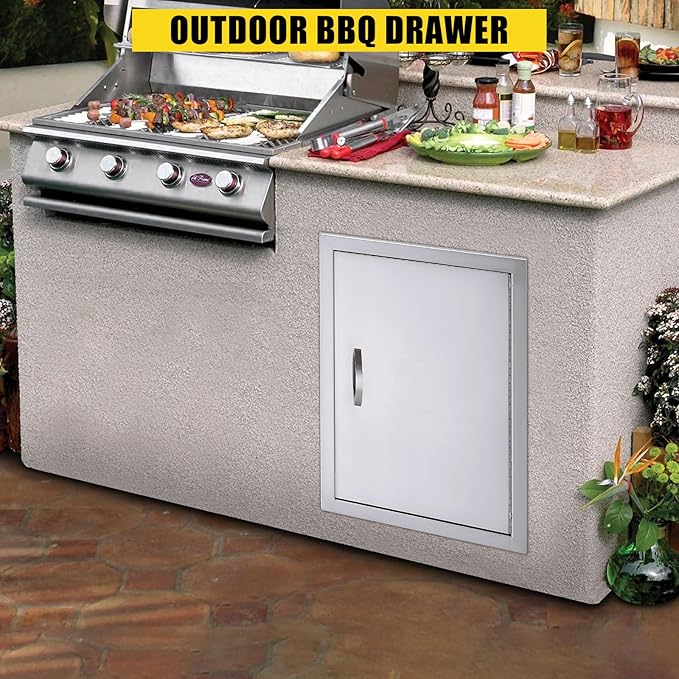 GarveeLife BBQ Access Door 17W x 24H Inch,Outdoor Kitchen Doors with Weatherproof 304 Stainless Steel Built in Single Access Doors for Outside Kitchen Commercial Grilling BBQ Island Barbeque Station S